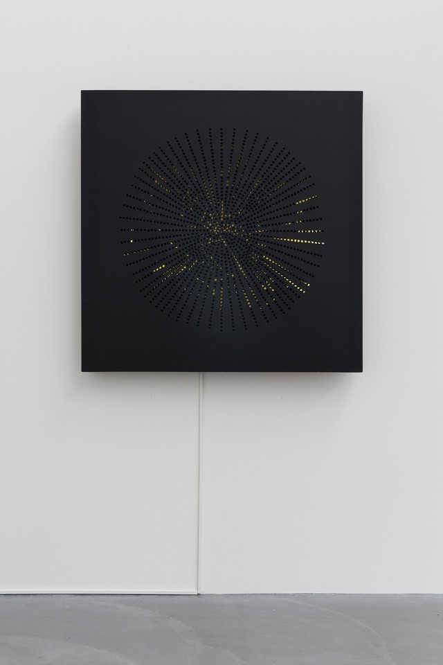 Pol Bury\
Ponctuation Lumineuse, 1959\
Aluminium, three fluorescent lights, electric engine\
122 x 122 x 15 cm