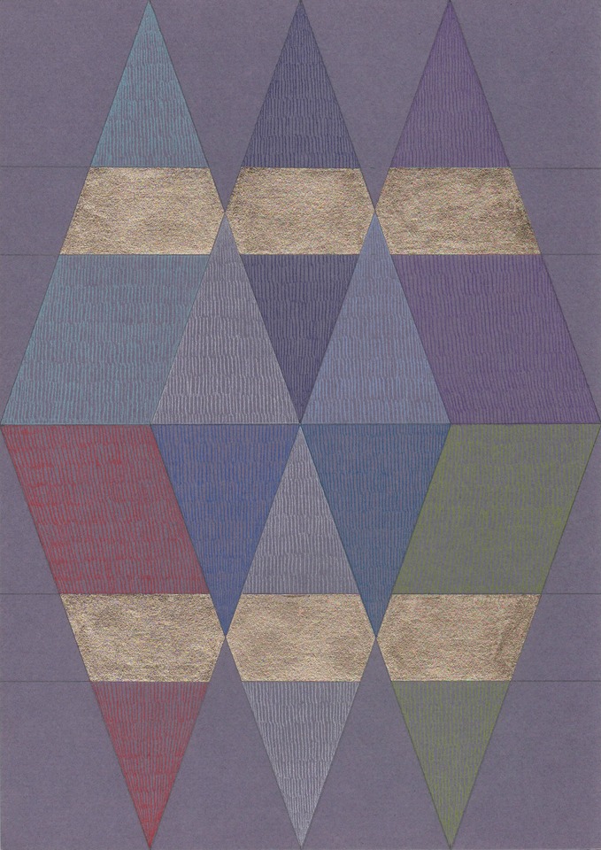 Claudia Wieser\
Untitled., 2020\
Coloured pencil and gold leaf on coloured paper\
29.7 x 21 cm