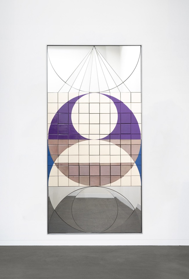 Untitled, 2024
Glazed ceramic tiles, mirror polished stainless steel, MDF, aluminium frame
182 x 92 x 4 cm