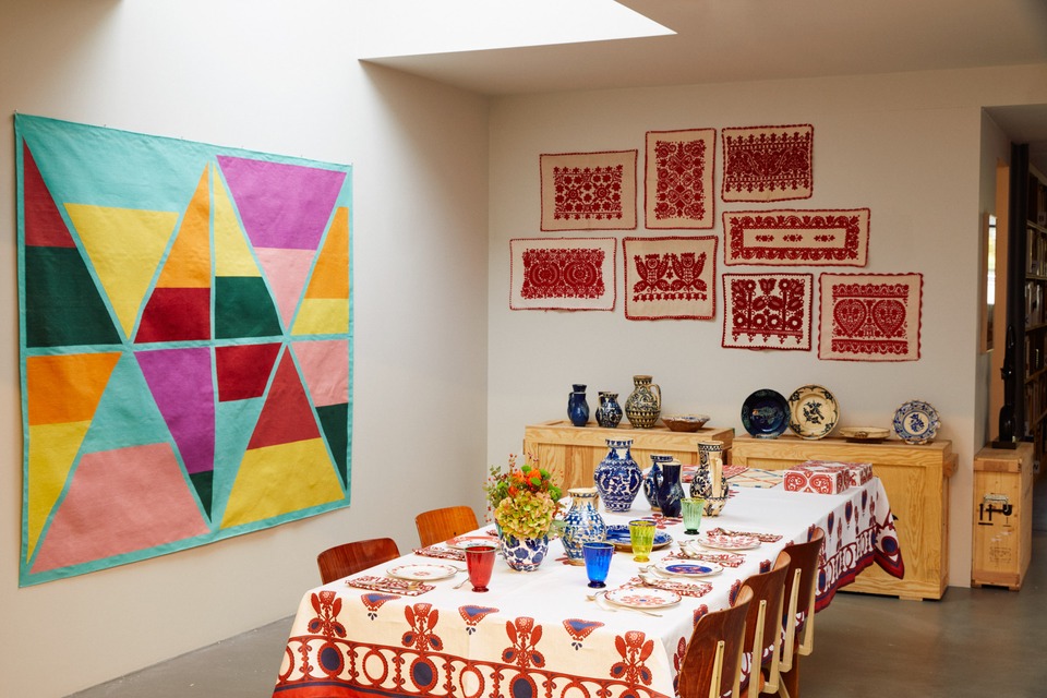 Our settings for La DoubleJ x von Bartha - On the left 'Des' by Karim Noureldin and the collection by Miki installed on the right wall