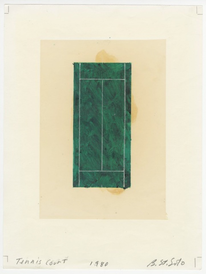 **Barbara Stauffacher Solomon**
*Tennis Court*, 1980
Photocollage, colored pencil, and rubber cement
30.4 x 22.8 cm