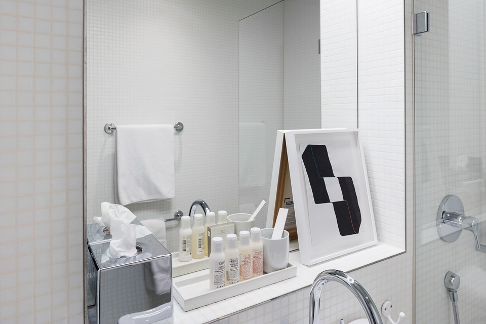 Terry Haggerty inside a bathroom of Hotel Helvetia