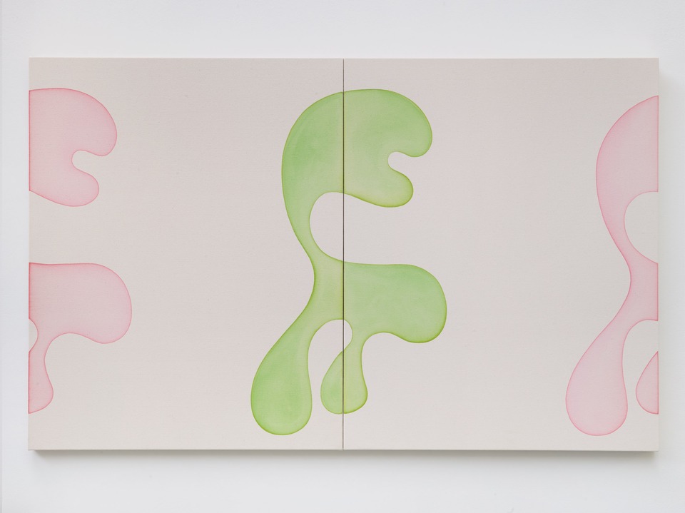 **Landon Metz**
Untitled, 2021
Dye on canvas
Two parts\
101.6 x 81.3 cm each