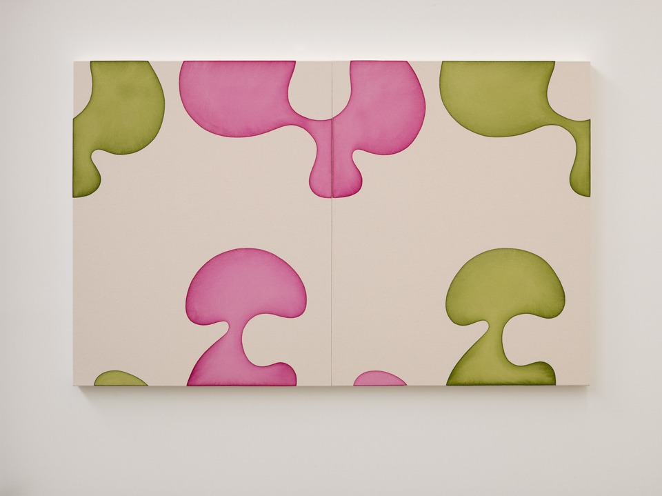 **Landon Metz**
Untitled, 2021
Dye on canvas
Two parts\
101.6 x 81.3 cm each