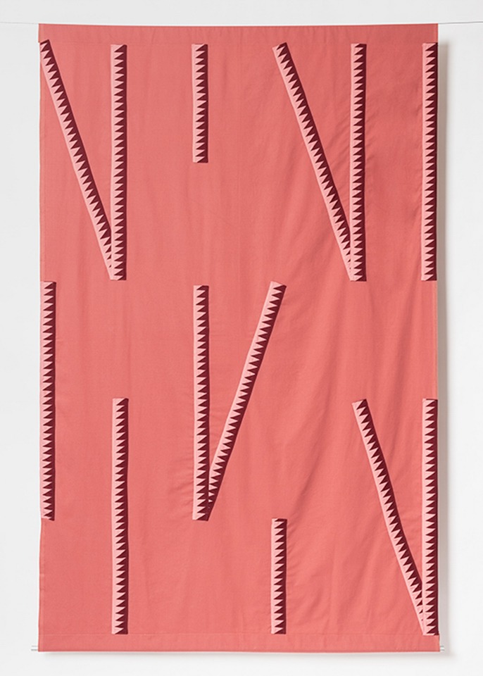 Felipe Mujica. Fire, 2021. Cotton fabric and thread, 88 3/16 x 56 inches. Courtesy the artist. Photo: Luis Corzo