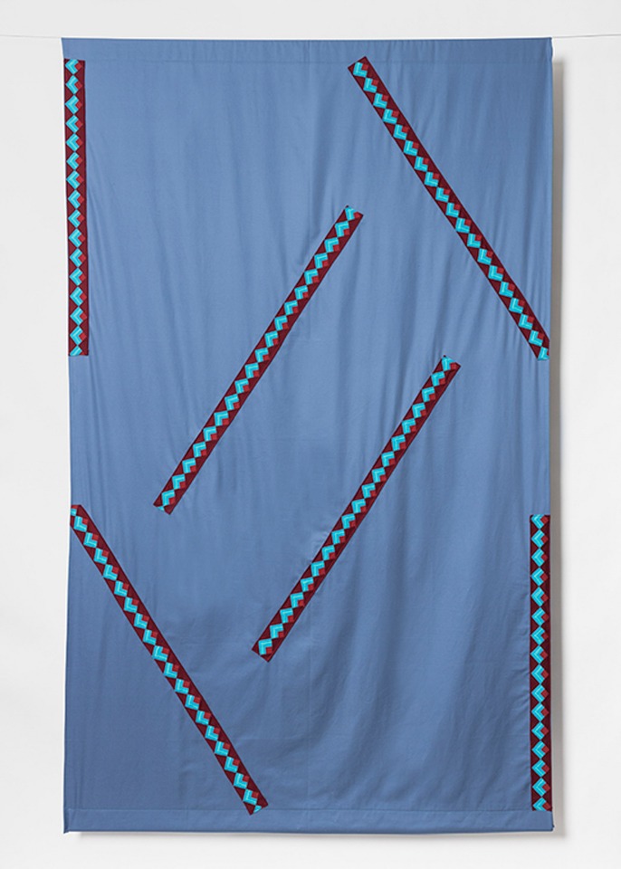 Felipe Mujica. Pyramid, 2021, Cotton fabric and thread, 92 1/8 x 57 7/8 inches. Courtesy the artist. Photo: Luis Corzo