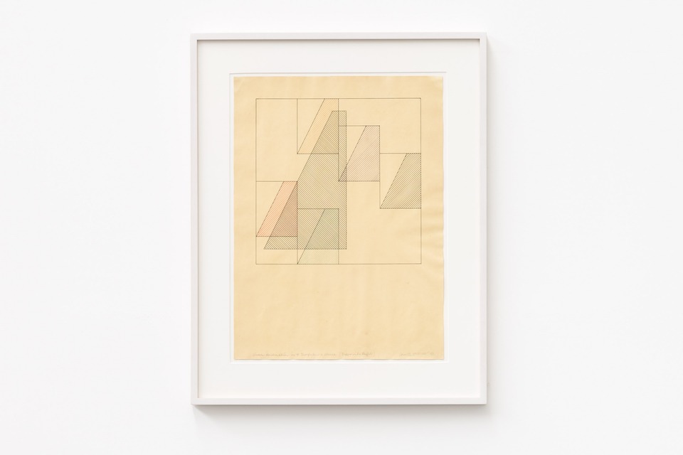 **Camille Graeser**
*Trapezoid – Staffel*, 1942
Ink (quill; black, red, green, purple, and brown) on yellow paper
55 x 40 cm, framed 71.5 x 57 cm