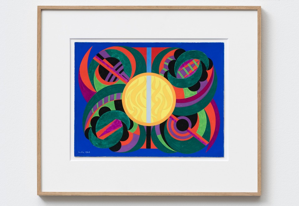 **Auguste Herbin**
*Composition sur les lettres R, BE, IN (HER=BIN)*, 1942
Gouache on paper
26.7 x 33.5 cm