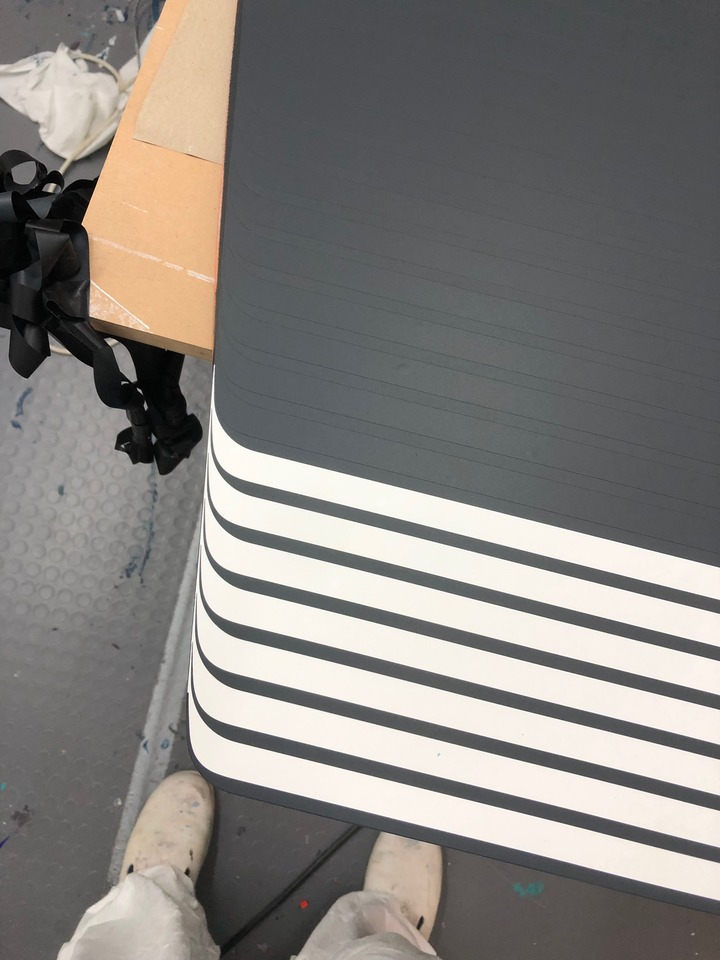 In the process of removing the stencils after painting