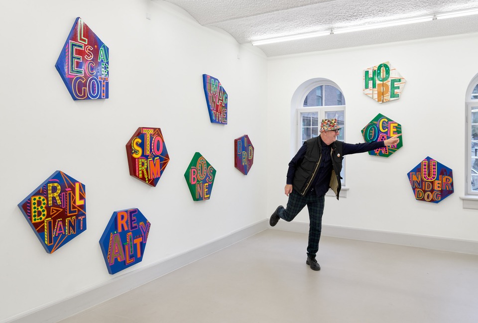 Bob & Roberta Smith in his exhibition ‘The Word Observatory’