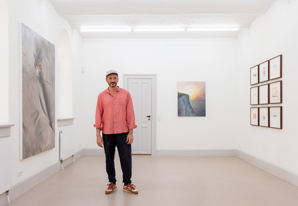 Francisco Sierra inside his exhibition &#8216;A bird in a studio&#8217;

at von Bartha, Copenhagen