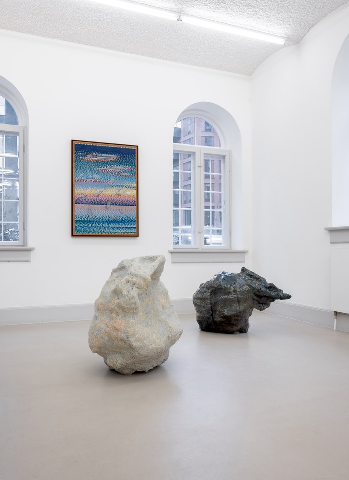 Wall: **Liu Shiyuan, ***Punished You and Me (No.17)*, 2023\
Floor: **Liz Larner, ***Asteroid 2002AJ129*, 2021 and *Asteroid Osiris*, 2021