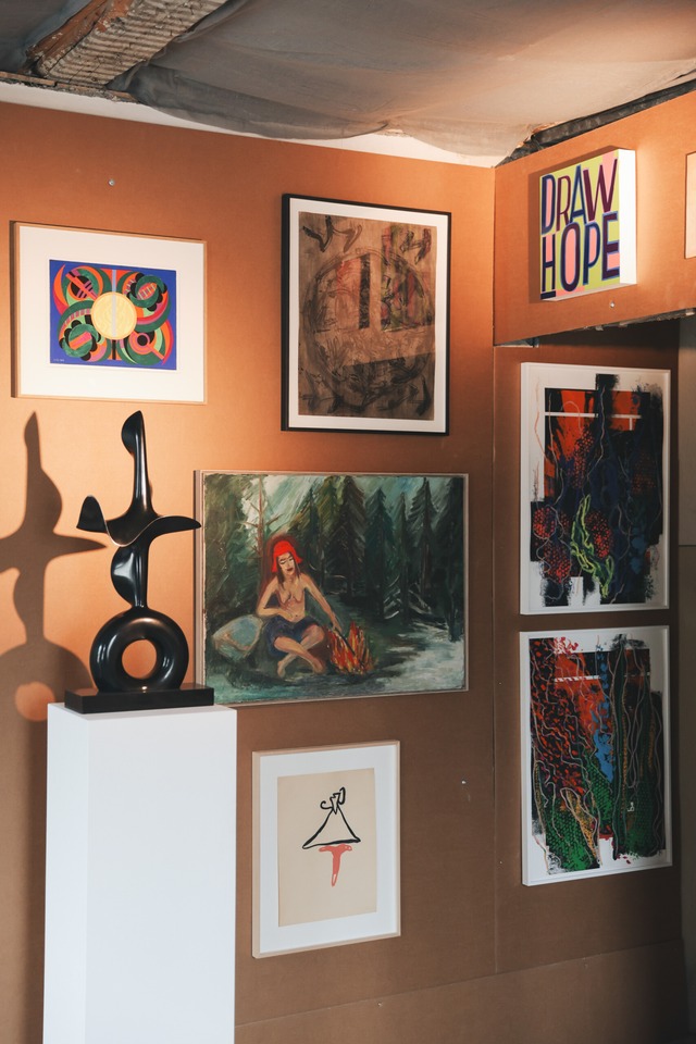 Installation view of NOMAD 2024\
with works by (f.l.t.r.) Auguste Herbin, Etienne Béothy, Ursula Reuter Christiansen, Marianne Eigenheer, Brion Gysin, Bob & Roberta Smith and Mike Meiré