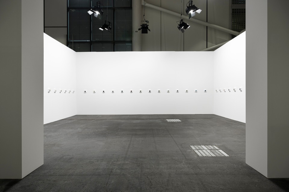 Installation view:\
Francisco Sierra,\
*Guppy*, 2024\
48 panels, oil on wood,\
Each: 6.5 × 6.5 cm.\
Photo: Andreas Zimmermann / von Bartha