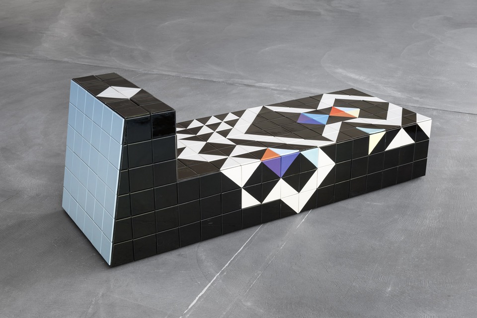 **Claudia Wieser**
Untitled, 2024
Glazed ceramic tiles on black MDF
60 x 60 x 170 cm