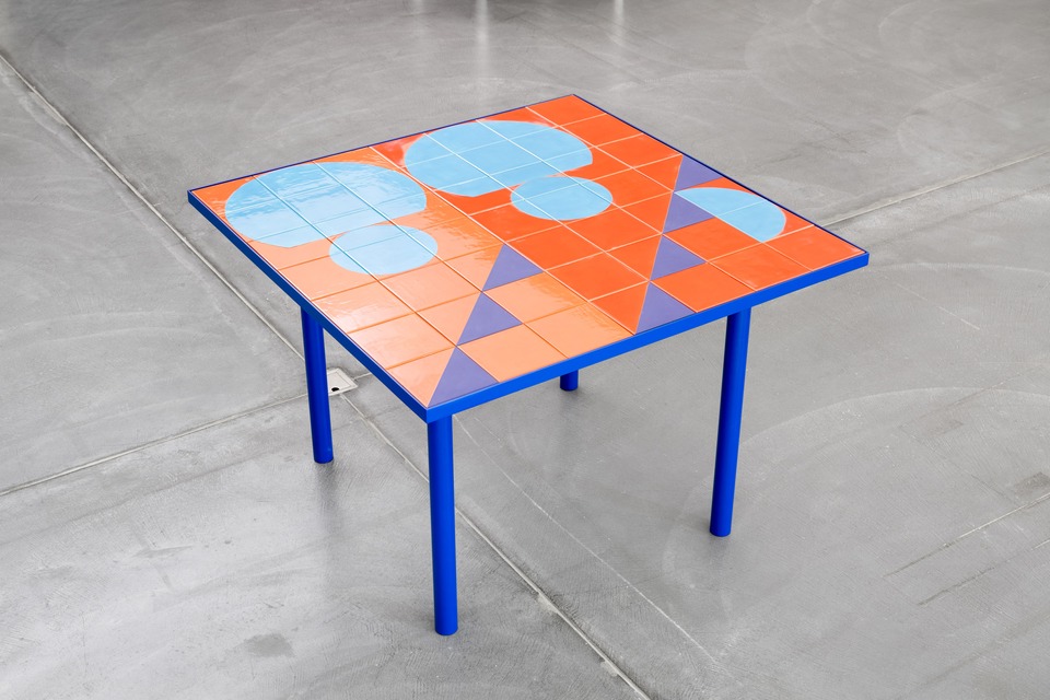 *Red and Blue*, 2024
Glazed ceramic tiles on MDF
108 x 108 x 74.5cm
Ed. of 5 + 2 AP