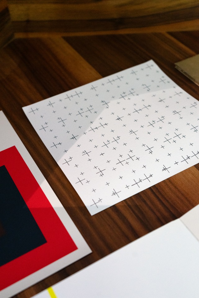 View of the vitrines with works by Aurélie Nemours
