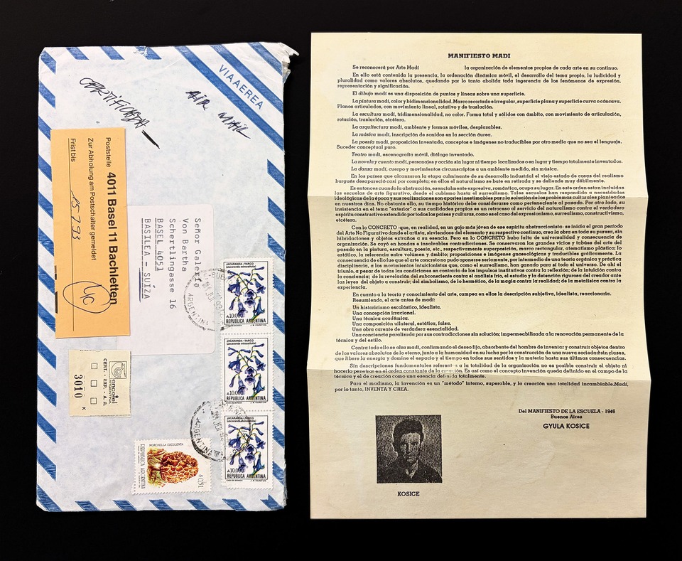 Letter from Kosice with the Madí manifesto. From the archive of von Bartha.
