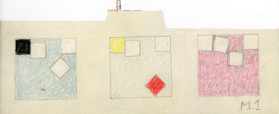 *Frühe Dislokationen, Ideenskizzen*, o.J.

Bleistift und Farbkreide auf Transparentpapier

12.1 x 29.5 cm
